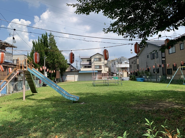 蒲生東町自治会なつまつりの会場になるタイヤ公園