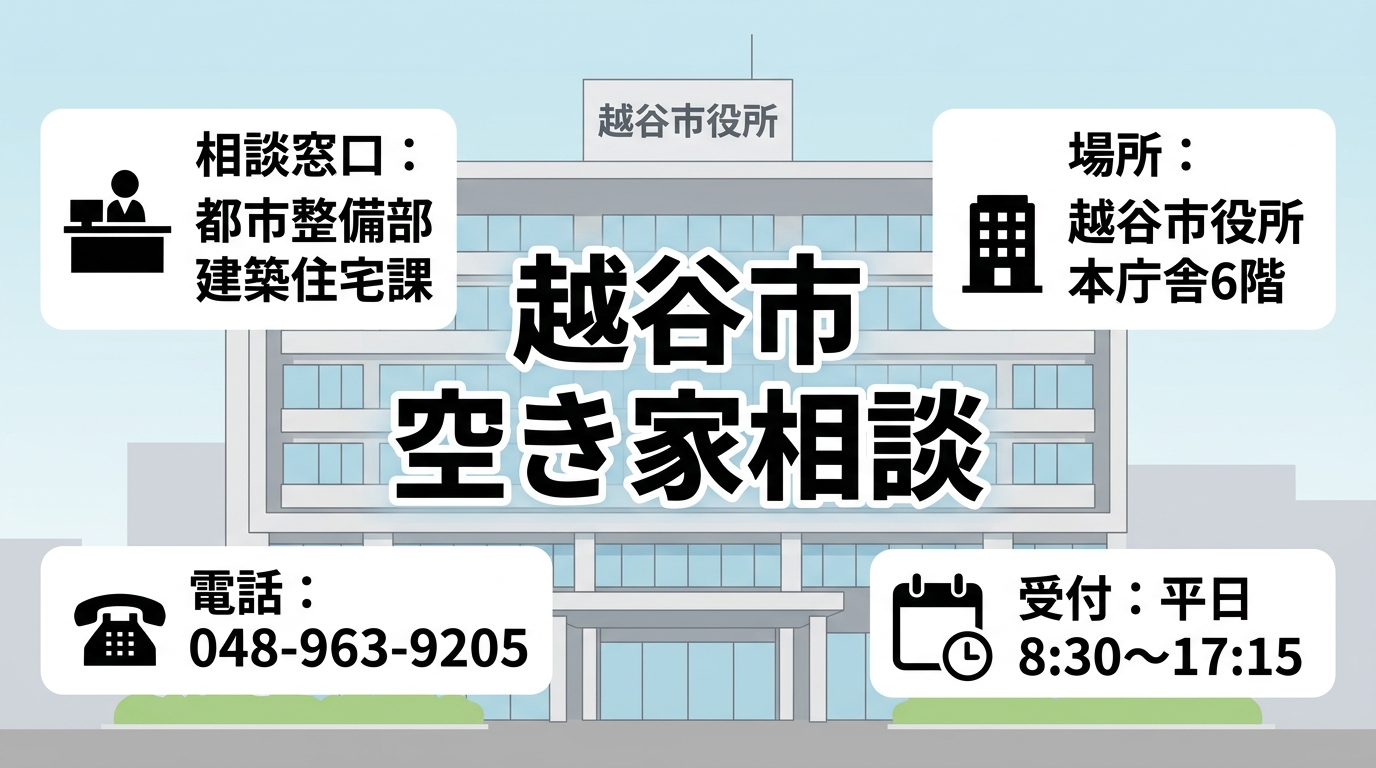 越谷市の空き家相談窓口と建築住宅課の電話番号・所在地