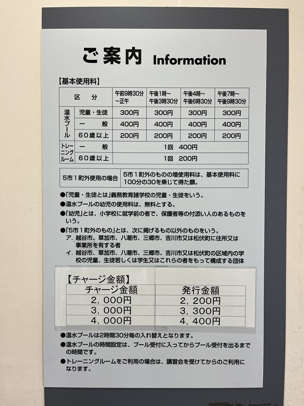 越谷市民プールの料金表
